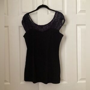 XX1 Black Sleeveless with Lace Accents Top, Large